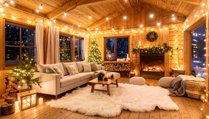 Cozy winter cabin living room
