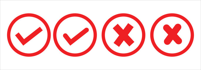 check mark icon button set. check box icon with right and wrong buttons and yes or no checkmark icons in green tick box and red cross. vector illustration