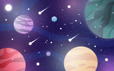 Fototapeta premium Deep Purple Galaxy and Planet Background