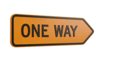 Orange one way street sign pointing right isolated on white background