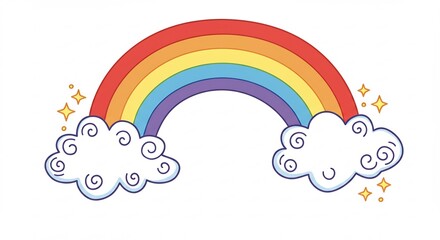 虹色鮮やか 幸せな雲 きらめく光彩 優しいイラスト (Niji-iro azayaka shiawase na kumo kirameku kousai yasashii irasuto) Translation: Vibrant rainbow, happy clouds, sparkling light, gentle illustration.. AI Generated