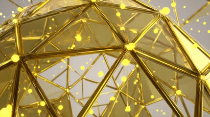 Fototapeta premium Golden, geometric sphere with glowing points