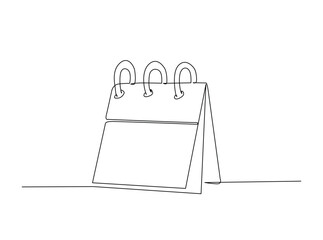 Table calendar in single outline illustration. Continuous line art drawing of desk calendar