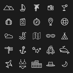 25 Travel & Vacation Icons – Minimal White Symbols for Tourism, Adventure, and Summer Destinations