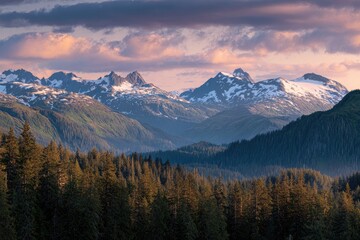 Obraz premium Mountain range panorama at sunset
