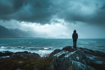 Night storm on the ocean, generative ai