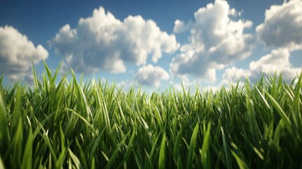 Fototapeta premium Lush green grass field under a partly cloudy sky