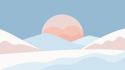 Admire the soft pastel colors of a sunrise over a snowy landscape creating a peaceful winter scene