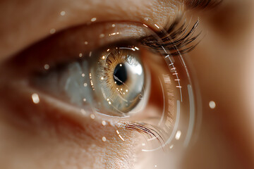 Futuristic Eye with Digital Interface Elements Reflecting Advanced Technological Trends in Modern Stock Photography