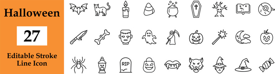 27 spooky Halloween icon featuring a classic holiday symbol perfect for festive designs isolated on transparent background