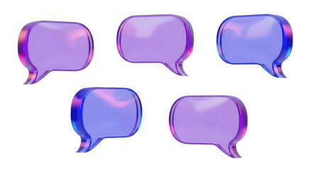Five transparent glowing speech bubbles float against a clean white background suggesting digital communication ideal for social media graphics