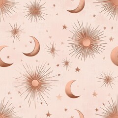 Elegant Mystical Seamless Pattern in Boho Art Style