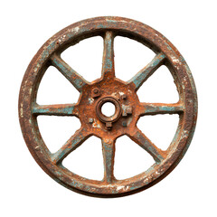 Vintage Rusty Metal Wheel with Spokes and Worn-Out Texture