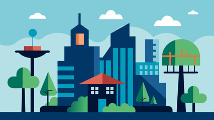 Fototapeta premium Urban Skyline with Treehouse Style Buildings and Sustainable Design