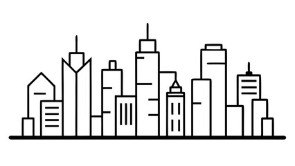 Minimalist City Skyline with Outlined Buildings and Clean Design