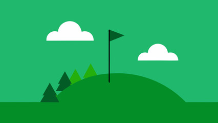 Simple Golf Course Scene with Flag Green and Expansive Clear Sky