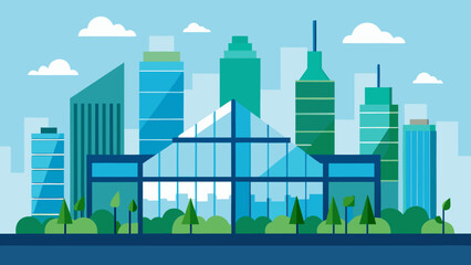 Naklejka premium Modern Skyline with Glass Buildings and Beautiful Rooftop Gardens