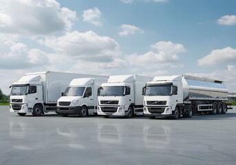 Naklejka premium Fleet of White Delivery Trucks