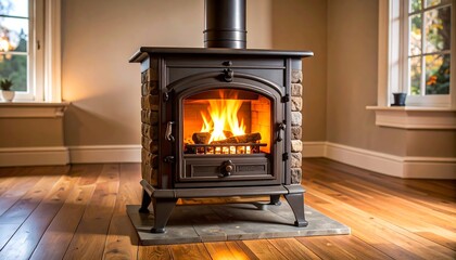 Cozy wood stove in a room