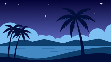 Fototapeta premium Clear Starry Night Sky Over Palm Trees on a Pristine Tropical Sea Beach