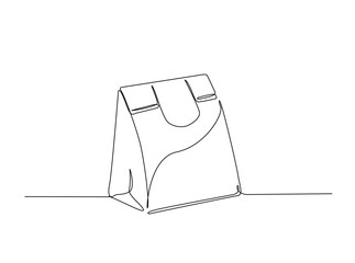 Coffee or tea paper pack in single outline illustration. Continuous line art drawing of paper bag packaging.