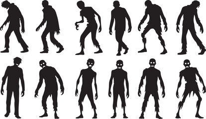 Zombie Silhouette vector illustration set. halloween zombie vector
