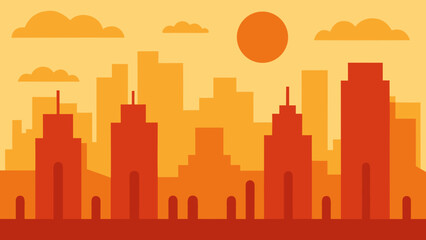 Obraz premium Sultry Skyline With Hot Summer Sun Haze and Crowded Sidewalks