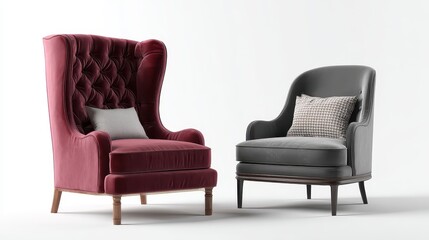 Fototapeta premium A pair of chairs with a red velvet upholing