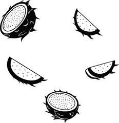 Vintage cartoon vector illustration set of hand-drawn fruits, fish, and vegetables with funny food art designs