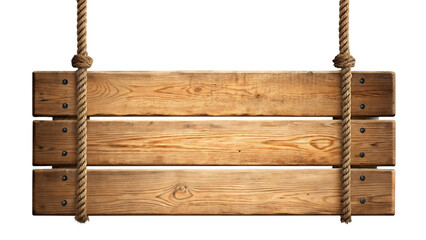 Three horizontal wooden planks secured with thick rope and dark screws against a black background board