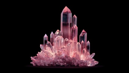 Cluster of rosy quartz crystals