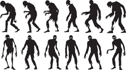 Silhouette vector illustration set of Zombie in various poses and activities