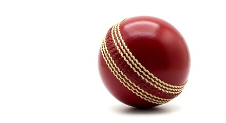 Red Cricket Ball with Yellow Stitching on White Background