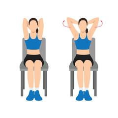 Woman doing Seated Chest Stretch Exercise. Flat vector illustration isolated on white background