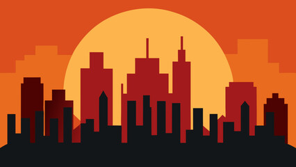 Naklejka premium Witness the city skyline with the sun setting between two buildings