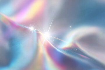 Obraz premium Abstract soft pastel light waves with sparkling starbursts and gentle rainbow hues in a dreamy ethereal background
