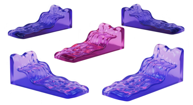 Abstract cascading water features arranged in a modern studio with glowing highlights used for design decoration or fantasy