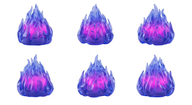 Animated blue flames on a white background rendering an illustration of fantasy energy for digital art elements