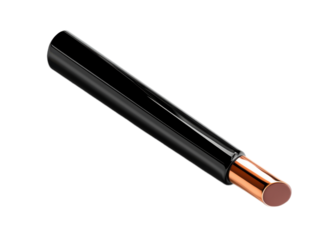 Single black electrical wire with exposed copper end isolated on white background