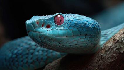 Fototapeta premium Close-up of a vibrant blue venomous snake (1)