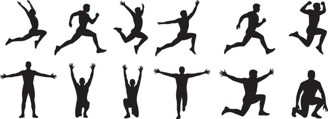 Set of Black Vector Silhouettes of Sport Man  in Various Poses. Running man Silhouettes