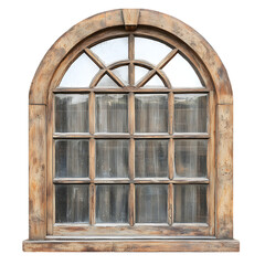 Elegant Distressed Ornate Wood Window with Arched Design for Interior Decor