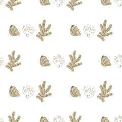 Underwater botanical vector design with elegant shells and corals. Trendy and versatile for summer-themed projects.