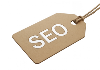 Tan tag with seo text and string isolated on transparent background