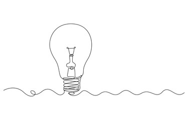 Continuous one line drawing of electric light bulb, Lightbulb in simple linear style. Idea, brainstorm concept. Drawing of an electric light bulb with continuous line,