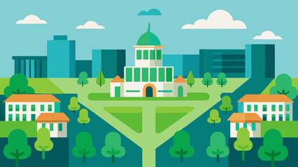 Vast Aerial View of a City with a Large Green University Campus