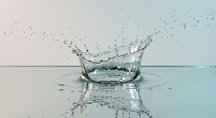 Clear, fresh water splashes into a glass, creating refreshing bubbles and a dynamic liquid motion against a clean white background