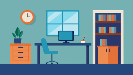 Modern Empty Clean Home Office with a Sleek Built in Desk