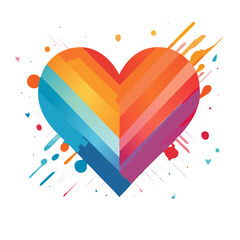 Watercolor Style Colorful Heart Icon Isolated on a Transparent Background