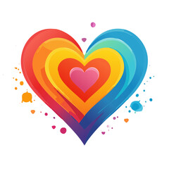 Watercolor Style Colorful Heart Icon Isolated on a Transparent Background